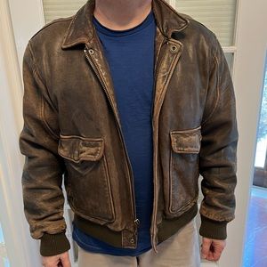 Distressed leather bomber jacket